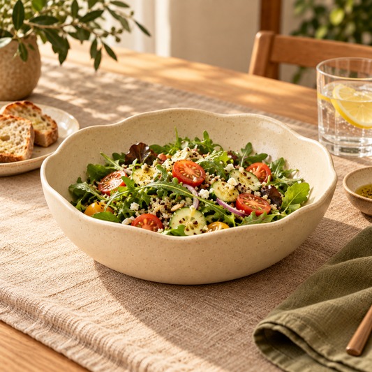 Dune Ceramic Dinner Bowl styled in a dining scene — AI-generated illustration; props not included